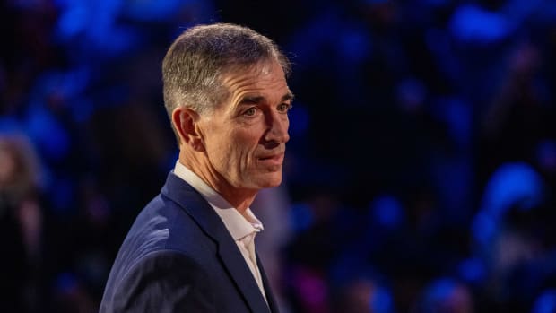 NBA great John Stockton is honored for being selected to the NBA 75th Anniversary Team during halftime in the 2022 NBA All-Star Game at Rocket Mortgage FieldHouse.